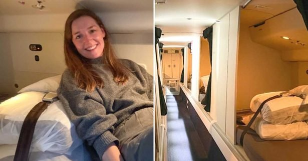 Image of A video shows inside the secret airplane bedrooms where flight attendants sleep on long-haul flights