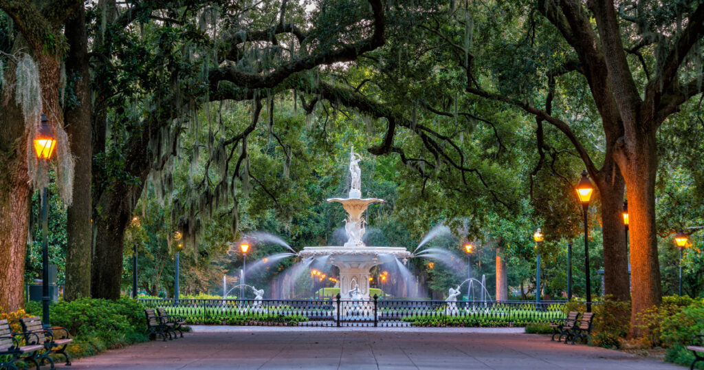 Shutterstock Famous historic Forsyth Fountain in Savannah, Georgia USA