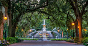 Famous historic Forsyth Fountain in Savannah, Georgia USA
