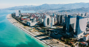 Aerial view of Batumi, Georgia. Downtown and port