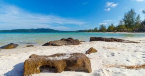 rocks at saracen bay, Koh Rong Samloem, Cambodia, tropical Island, paradise, copy space