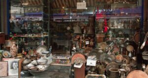 Kadıköy is a neighbourhood famous for flea market shops with different antique tableware, furniture and decorations, Istanbul, Turkey. February 7, 2015