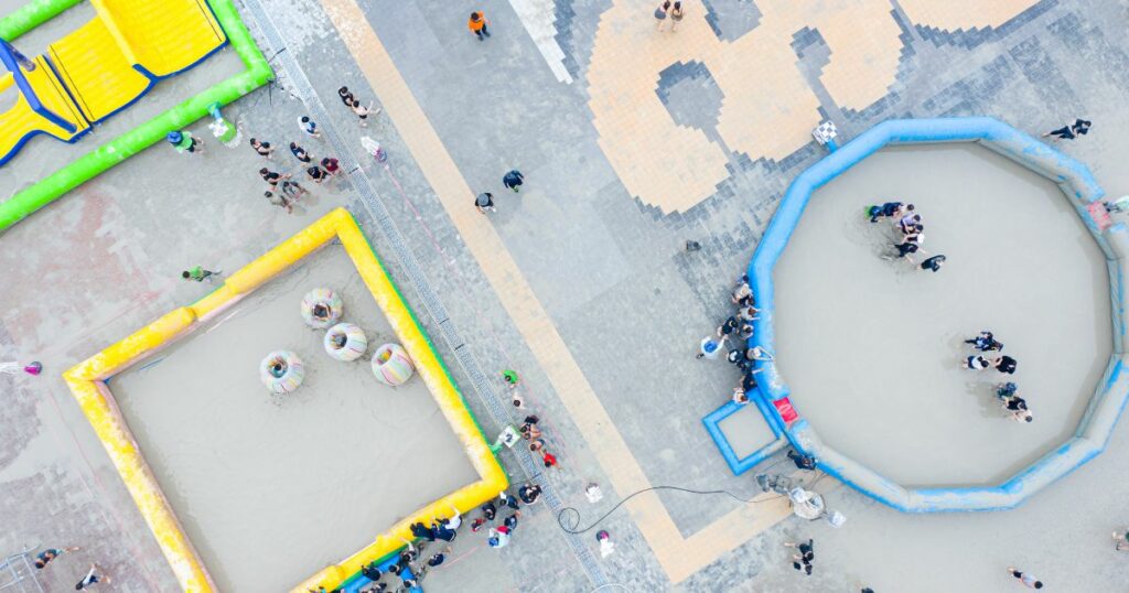 Shutterstock Aerial photos fo Boryeong Mud Festival at Boryeong city Daecheon beach in South Korea