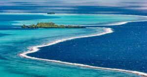 approaching Raiatea Island from sea, French Polynesia, Society Islands, south pacific