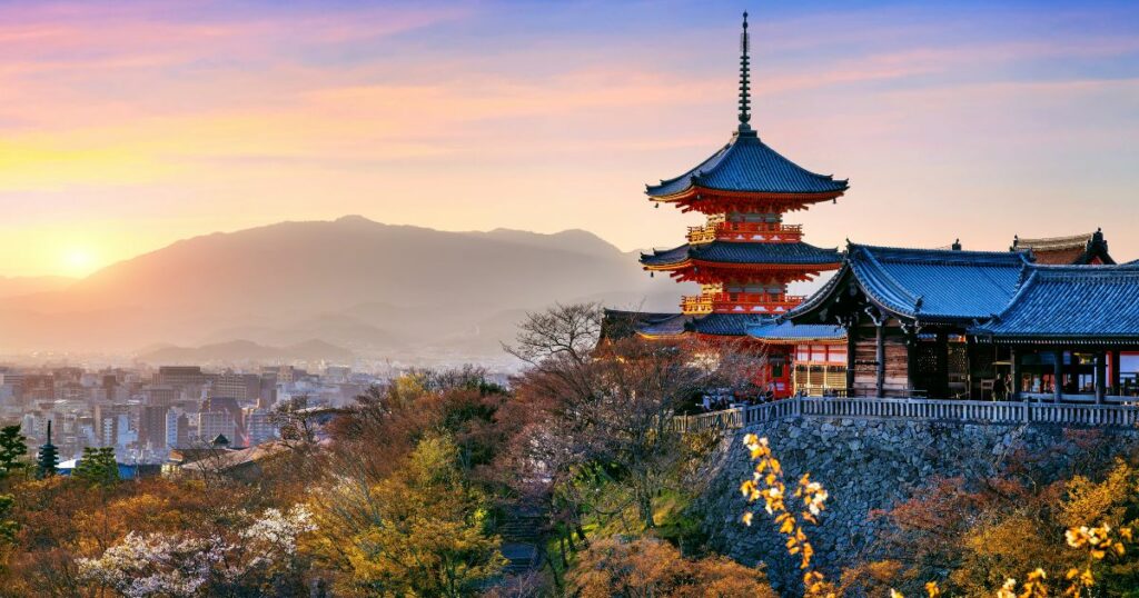 Shutterstock Kiyomizu temple at sunset in Kyoto, Japan