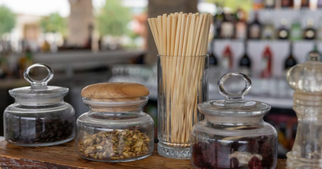 Shutterstock Reusable straws made from natural material in a cafe