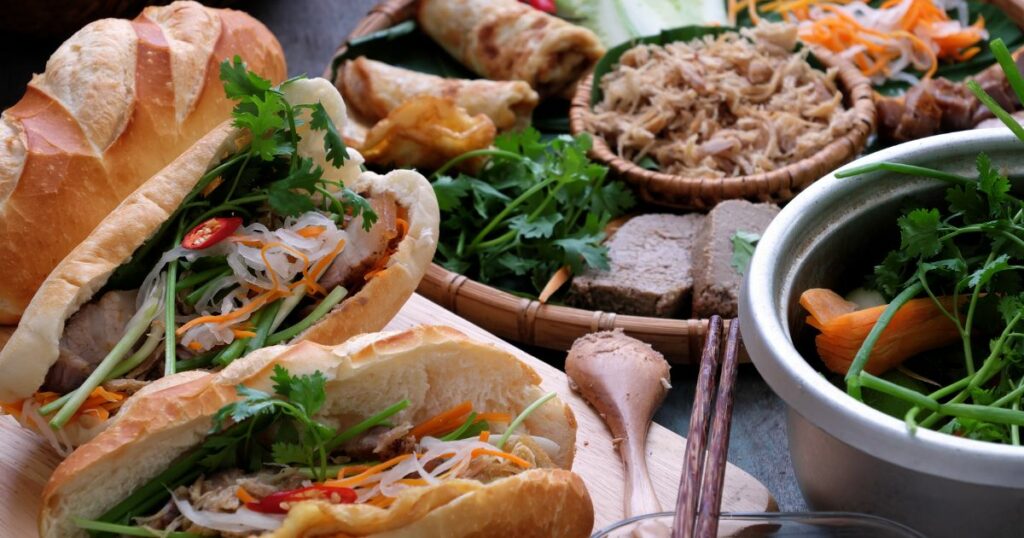 Shutterstock Famous Vietnamese food banh mi thit made with bread stuffed with pork, ham, pate, egg, and fresh herbs