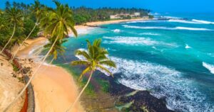 Beach view in Unawatuna, Sri Lanka.