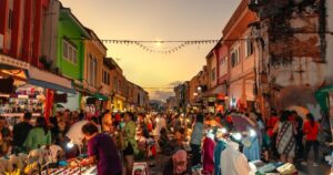 Phuket Walking Street night market in Phuket old town, Thailand.