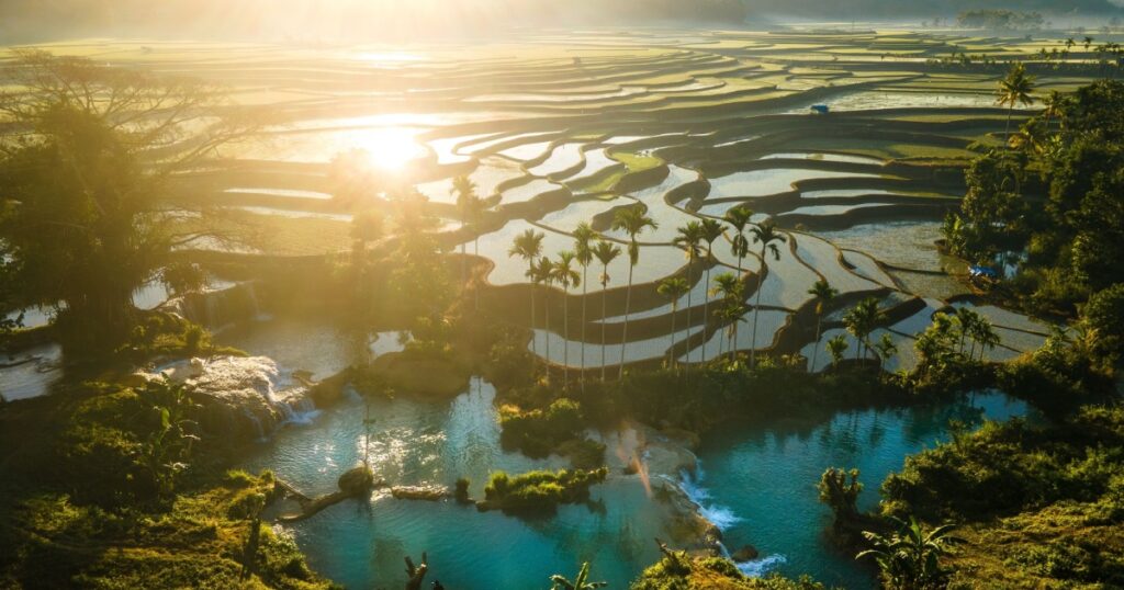 Aerial view of Weekacura waterfalls in Sumba, Indonesia