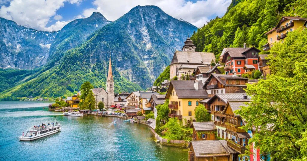 Shutterstock Scenic picture-postcard view of famous Hallstatt mountain village with Hallstaetter Lake in the Austrian Alps