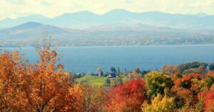 Autumn leaves, Lake Champlain and the Adirondacks