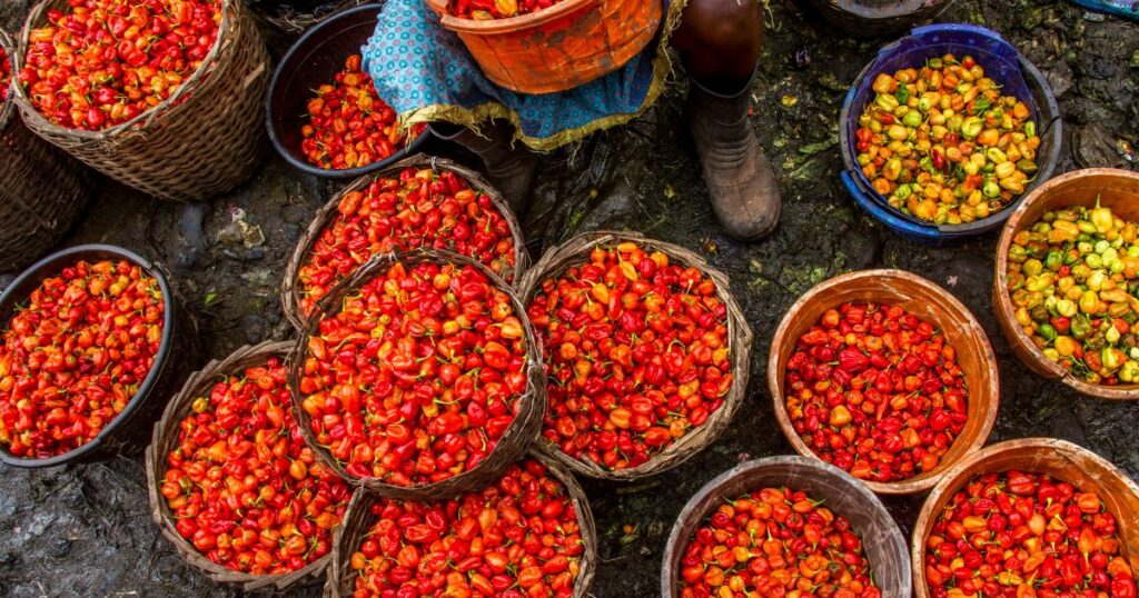 Baskets full of produce at Mile 12 in Lagos