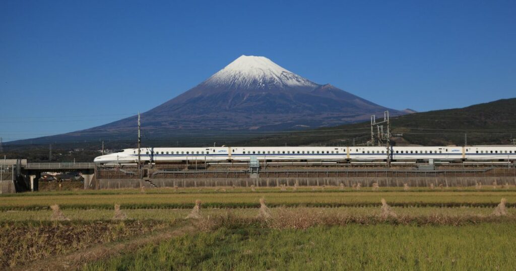 Shutterstock Shinkansen train with Mount Fuji in the background