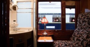 The legendary Venice Simplon Orient Express under maintenance in the sheds of the Mida factory