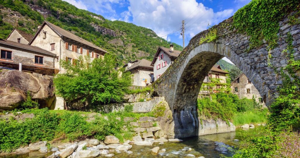 Shutterstock Historical stone bridge in Giornico village is one of the most famous roman landmarks in Ticino canton, Switzerland