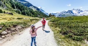 Amazing view of touristic trail near the Matterhorn in the Swiss Alps