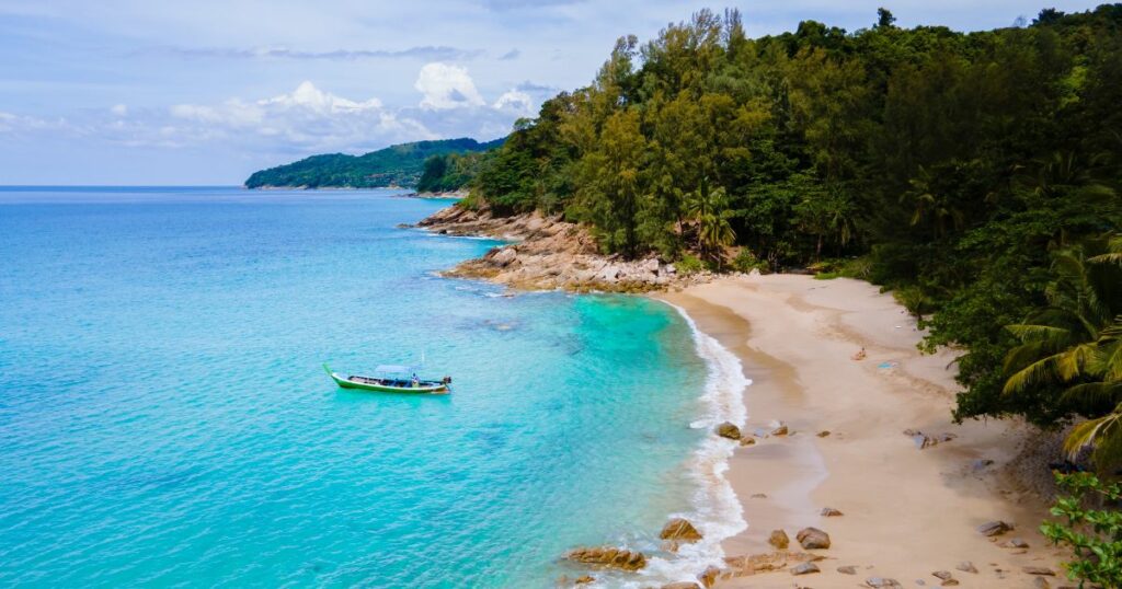 Shutterstock Aerial view of Banana beach with palm trees in Phuket, Thailand
