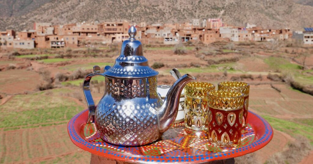 Shutterstock Tea pot with glasses on colorful tray, Ourika valley and High Atlas