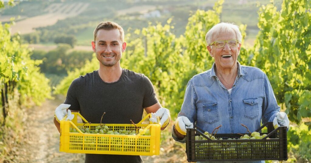 Shutterstock People with a basket of fresh produce they collected from the farm
