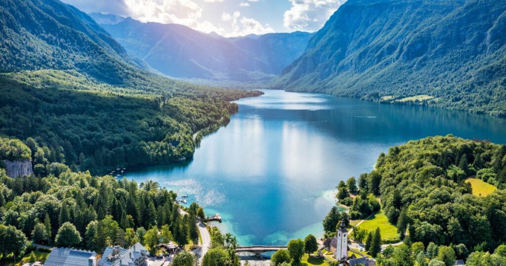 Shutterstock Aerial view of Bohinj lake in Julian Alps. Popular touristic destination in Slovenia.