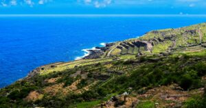 Landscape of the coast of the island of Pantelleria with agricultural terraces