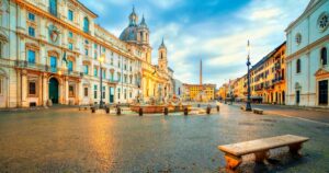 Piazza Navona in Rome, Italy. Rome Navona Square. Ancient stadium of Rome for athletic contests. Italy architecture and landmark. Piazza Navona is one of the main attractions of Rome and Italy