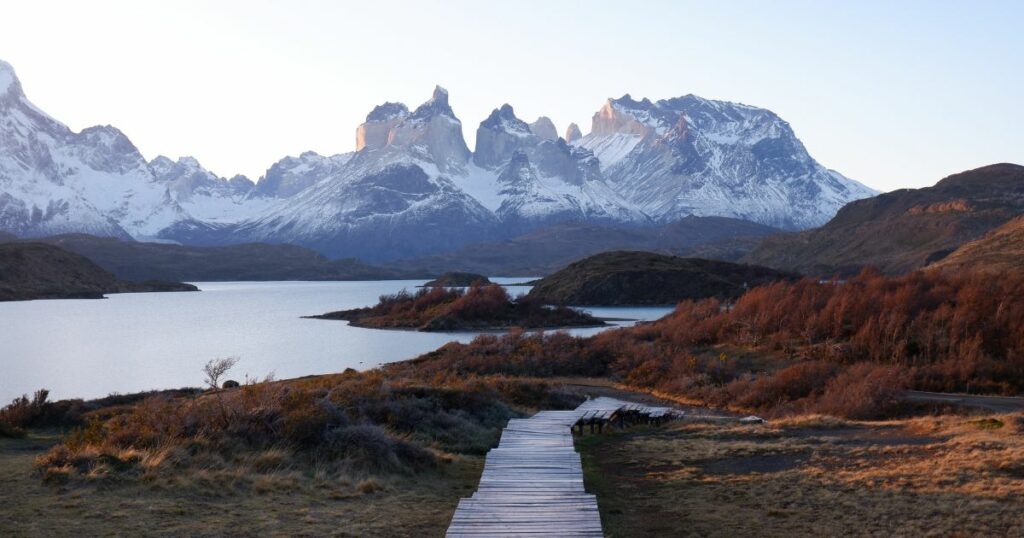 Shutterstock Sunset with Cordillera Paine seen over Pehoé Lake, Torres del Paine National Park in Chilean Patagonia