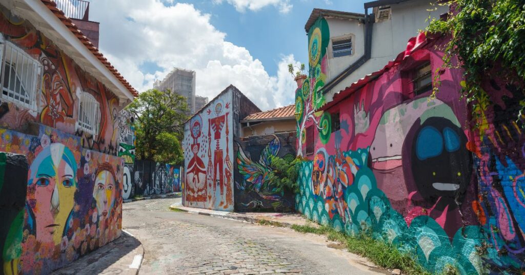Shutterstock Graffiti artwork on the walls of Beco do Batman, Batman alley, in Vila Madalena, Sao Paulo, Brazil