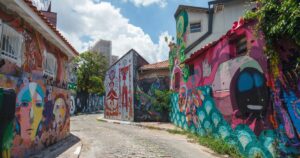 Sao Paulo, SP, Brazil - January, 24th, 2015: The Graffiti artwork on the walls of Beco do Batman, Batman alley, in Vila Madalena, Sao Paulo, Brazil