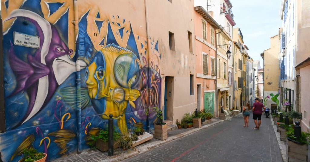 Shutterstock Colorful murals adorn the narrow, hilly streets in Marseilles