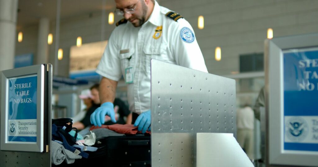 Shutterstock A TSA agent searches luggage at an airport