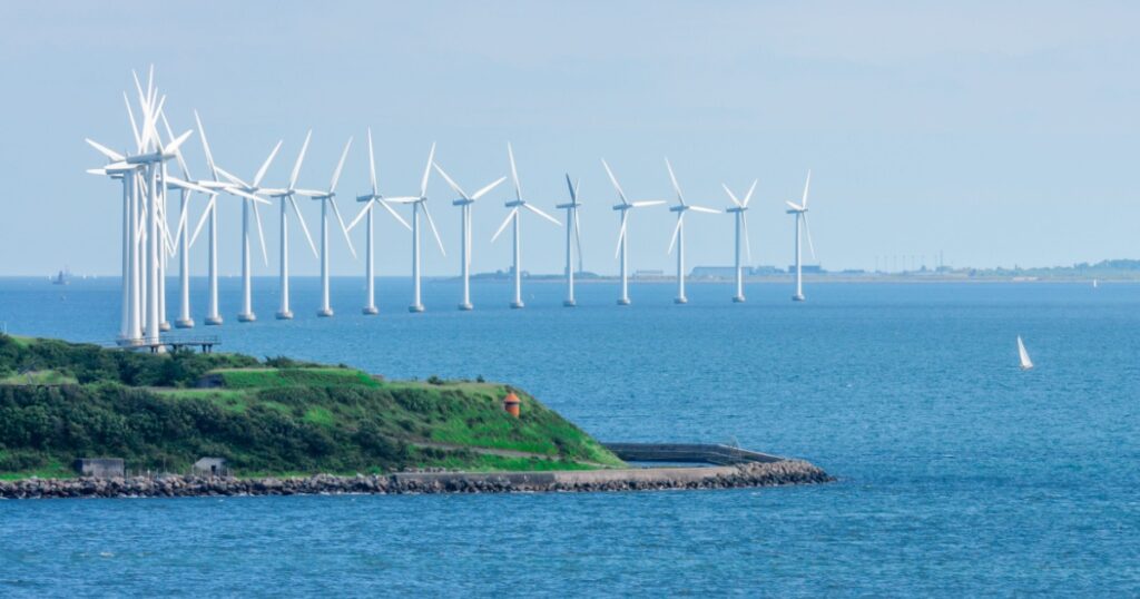 Offshore wind farm in Baltic Sea off Copenhagen, Denmark
