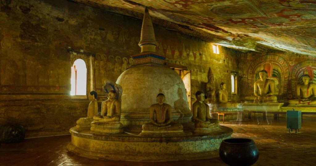 Buddhist stupa inside the ancient cave Buddhist temple Rangiri Dambulu Raja Maha Viharay