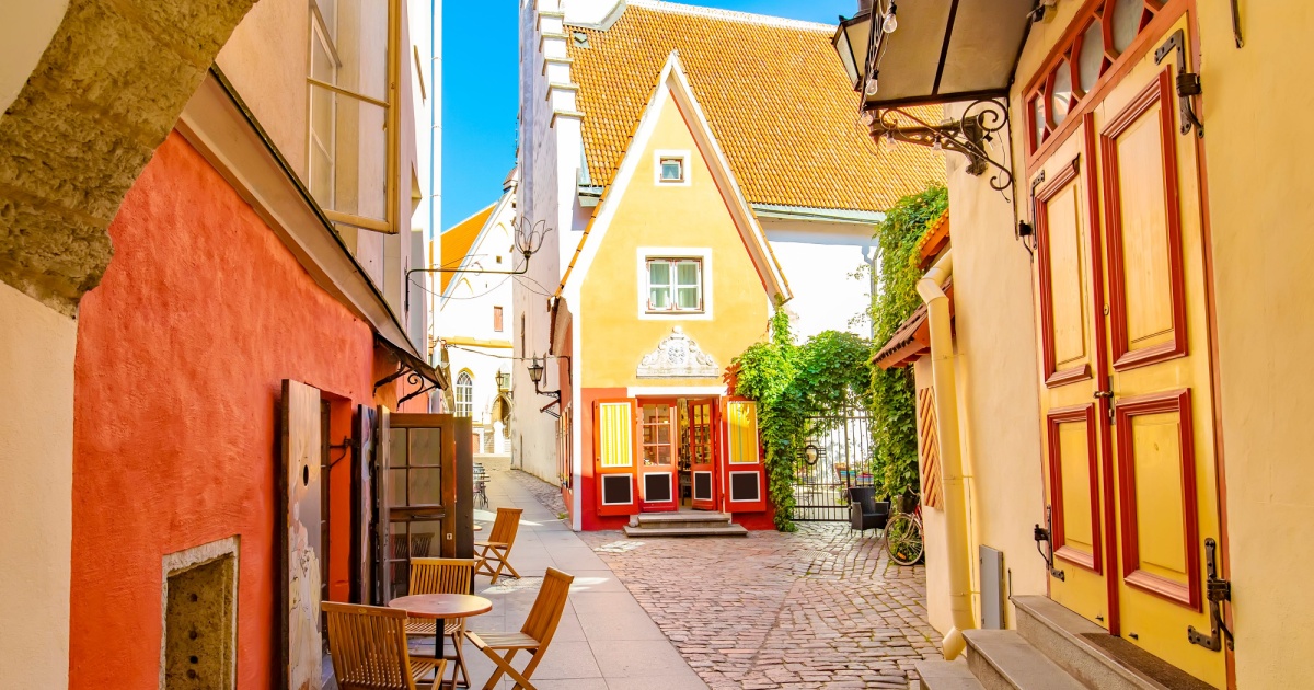 Cosy street in Tallinn old town, Estonia. Saiakang street in old Tallinn city