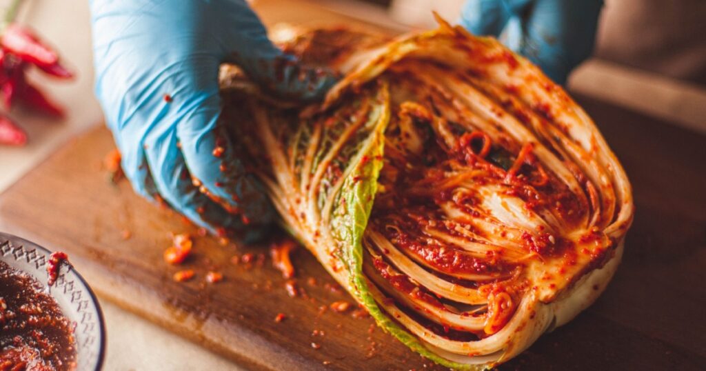 The process of making traditional kimchi
