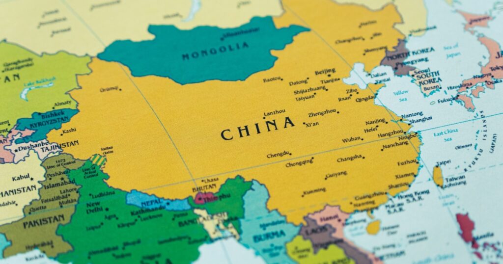 Map of Asia ,top view, with China focused.