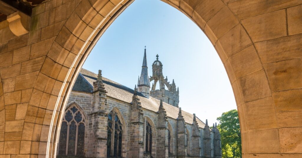 Old Aberdeen, Scotland including Aberdeen University, Brig O Balgownie, Kings College, Kings College Chapel, St Machars Cathedral and Seaton Park.