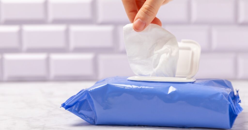 An open pack of hand and body wipes