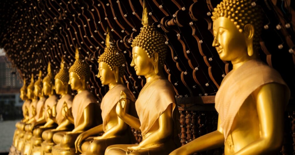 Buddha statues, Seema Malakaya Temple, Colombo, Western Province, Sri Lanka, Asia