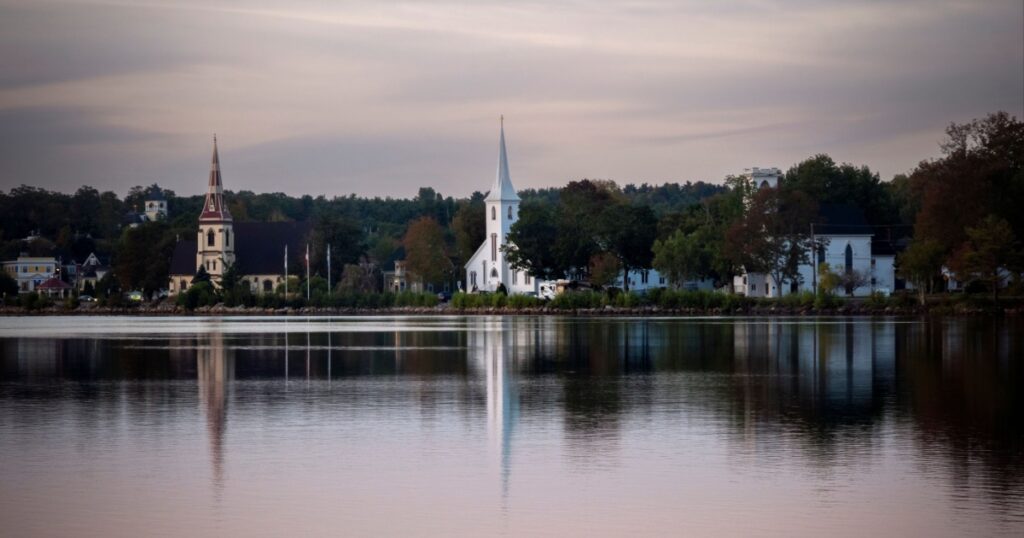 Shutterstock Mahone Bay trio of churches in Nova Scotia Canada