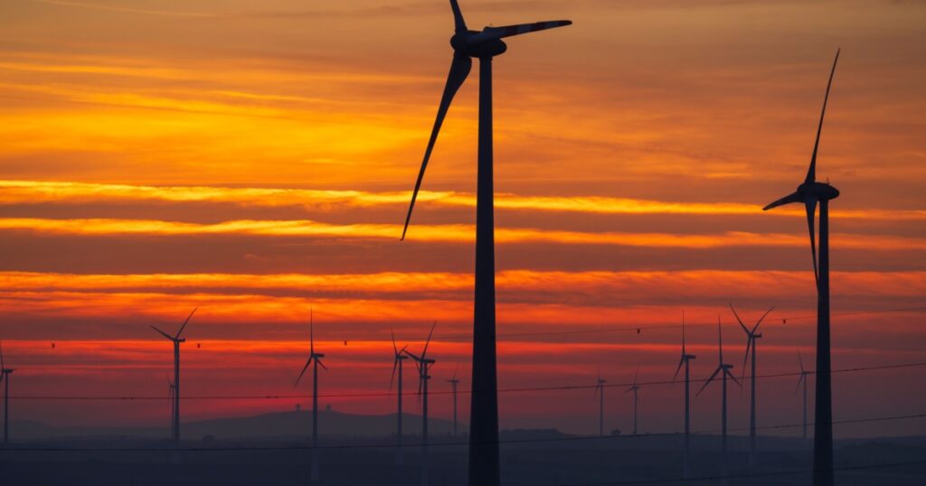 Wind turbine in flat landscape near Vienna, Austria