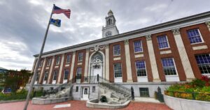 Burlington City Hall at the intersection of Church Street and Main Street in Burlington, Vermont, USA.