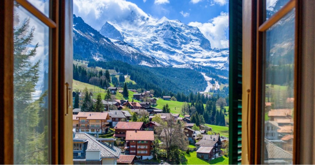 Shutterstock Houses and landscape in Gimmelwald, Switzerland