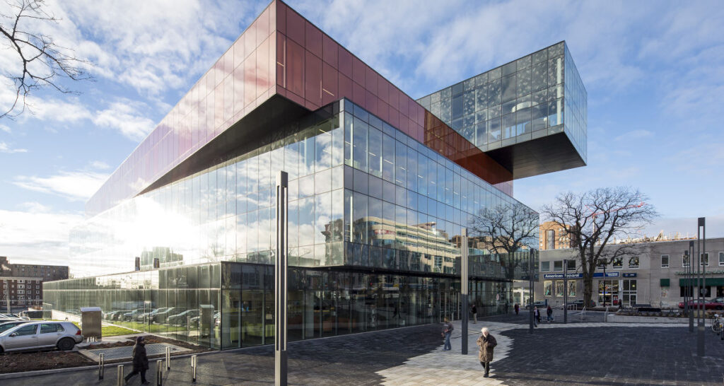 Modern glass exterior of Halifax Central Library.