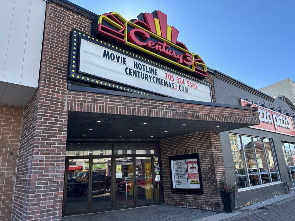 Century 3 Cinema marquee and entrance in downtown Lindsay Ontario