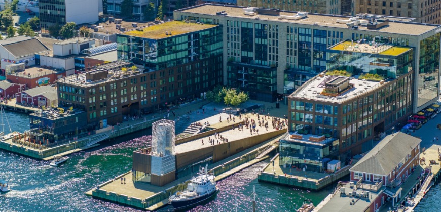 Aerial view of Queen’s Marque on the Halifax waterfront.