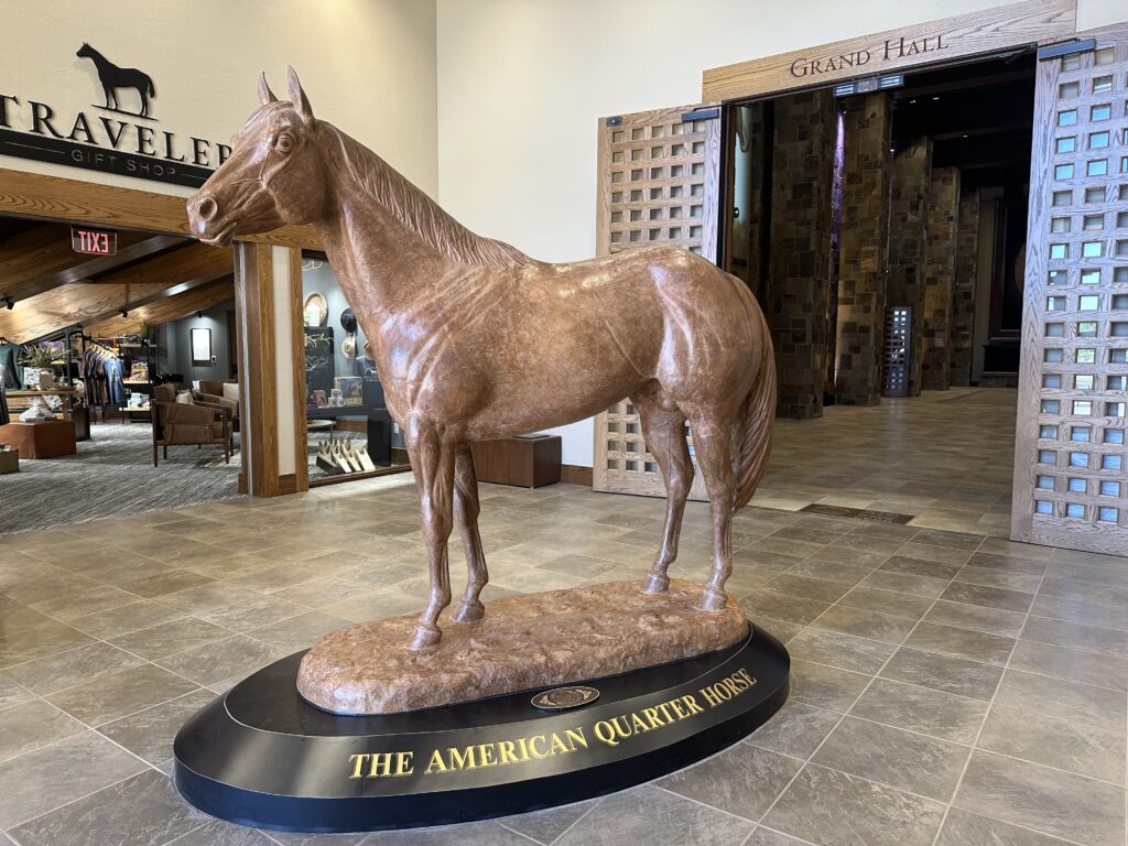 Bronze statue of an American Quarter Horse inside the American Quarter Horse Hall of Fame & Museum in Amarillo, Texas.