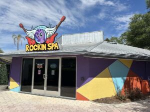 Colourful exterior of the Rockin’ Spa building at Give Kids The World Village in Kissimmee.