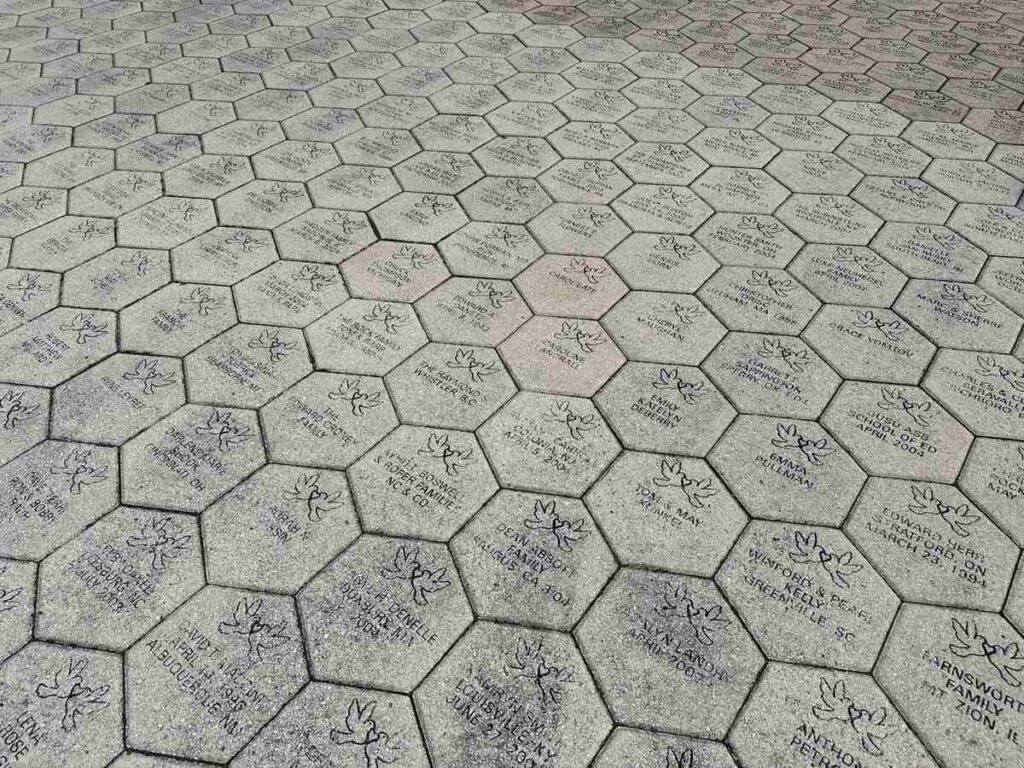 Commemorative walkway stones with names at Give Kids The World Village in Kissimmee.